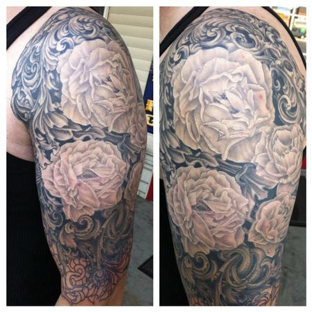 Dewey Smith - Black and Grey Rose Sleeve Tattoo